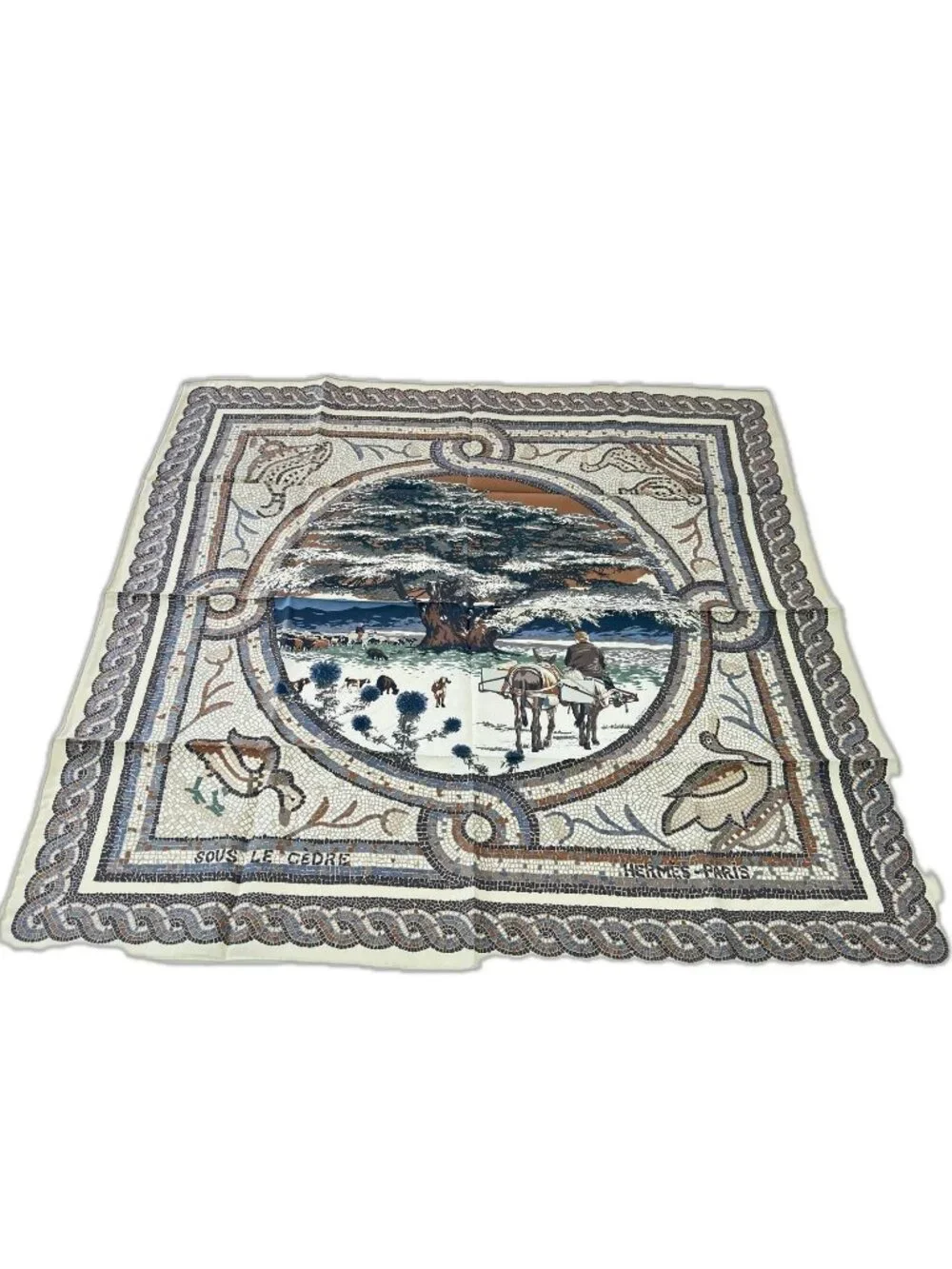 Hermes Scarf Under the Hirayama Cedar Silk 100% Brown